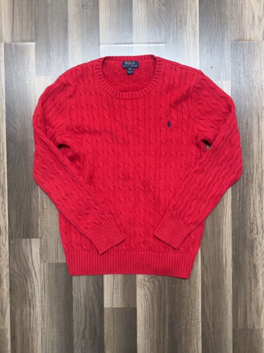 POLO RALPH LAUREN Womens XL Red Cable Knit 100%Cotton Crewneck Sweater